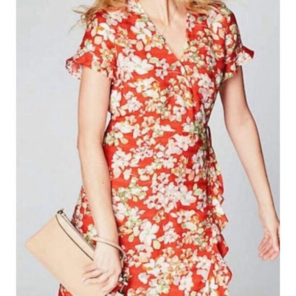 J. JILL Floral Knee Length Red Wrap Dress sz. XSP - Picture 7 of 7